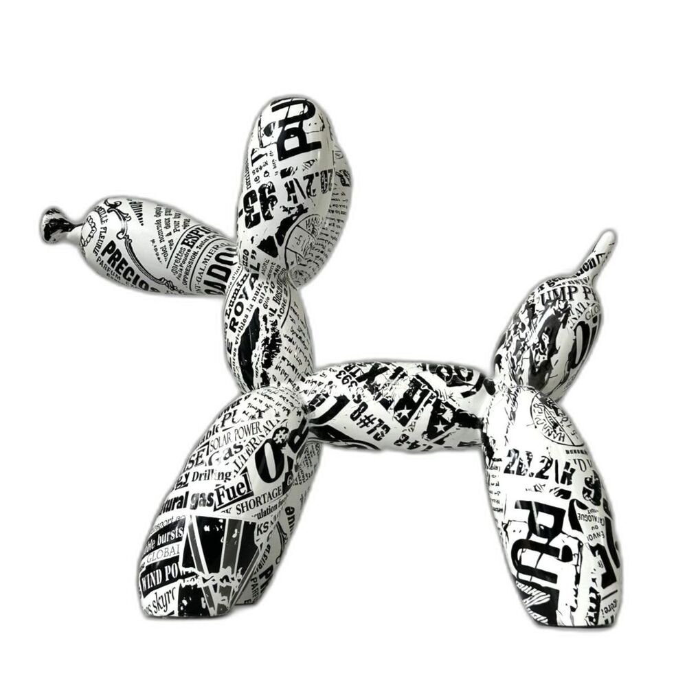 Pop Art Balloon Dog Sculpture Black White Newspaper Print 9"